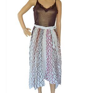 Novica 100% Cotton Wrap Skirt One Size Off White Red Black Boho Handkerchief Hem